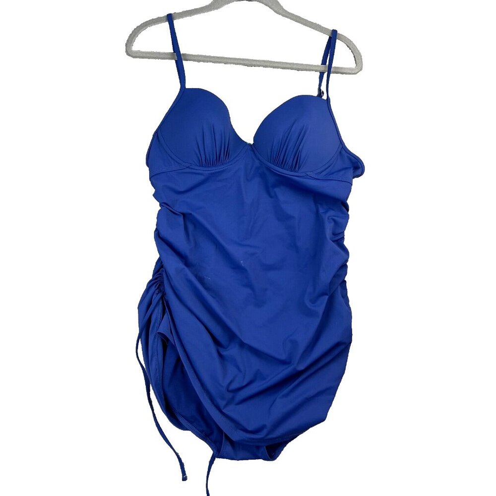 Love Your Assets Spanks Swimsuit Womens XL Swim Dress Side Tie Slimming Blue